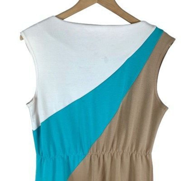 Spence Women’s Sz 12 Tan Polyester Spandex Scoop Neck Sleeveless Shift Dress - Picture 4 of 12